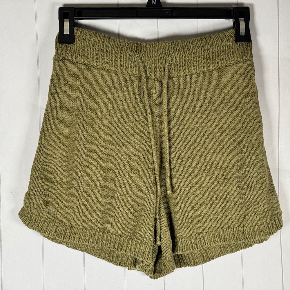 Moss Green Knit Drawstring Shorts Coastal Beachy Summer Bohemian Hippie size XXS
